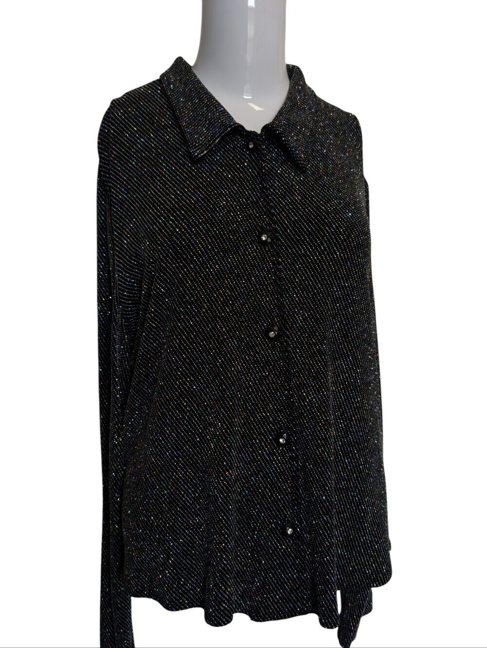 Ronnie Nicole By Quida Black Rainbow Rhinestone Blouse Open Back Iridescent